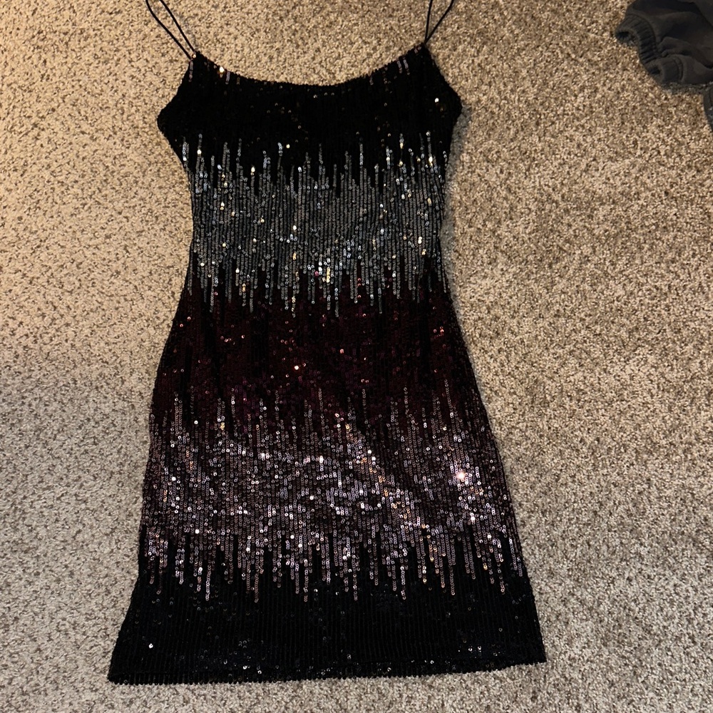 B Darlin Black to Plum Sequin Ombre Mini Dress